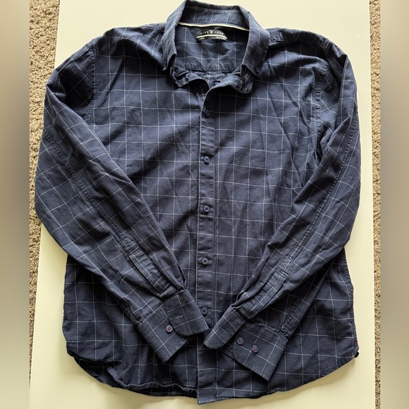 FiveFour Navy Checkerboard Button Down 100% Cotton Long Sleeve Size Large - Picture 1 of 4